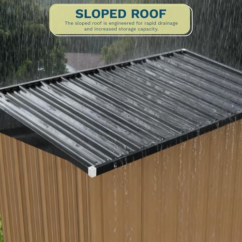 Patiowell 8x4 FT Storage Shed, Metal Tool Sheds with 3 Doors for Garden, Backyard, Patio, Utility, and Bike Storage, Brown