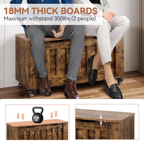 IDEALHOUSE Storage Chest, 39.4" Storage Bench Wooden Storage Trunk, Retro