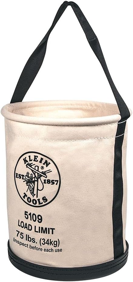 Klein Tools Canvas Bucket with Molded Bottom Holds 75-Pound Load and Klein Tools 1-1/16-Inch Broad-Head Bull Pin Forged from Heat-Treated Steel