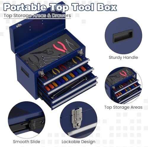 Rolling Tool Box with Wheels, 5-Drawer High Capacity Tool Chest with Wheels, Removable Storage Toolbox with Lock for Garage, Workshop (Blue)
