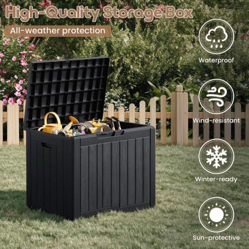 NUNU LAB 35 Gal Outdoor Storage Box Waterproof Lockable,Deck Box,Black