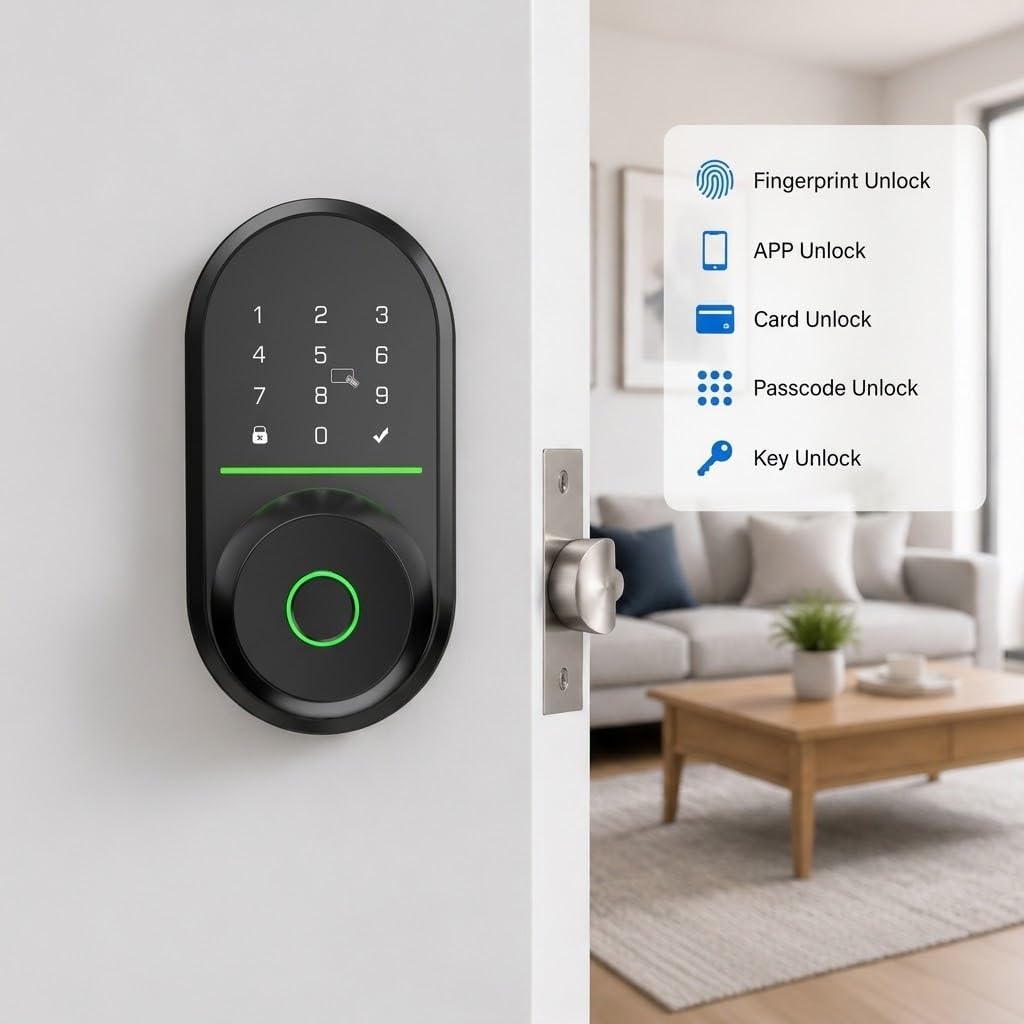 HEI LIANG Smart Door Lock Knob, Fingerprint Keyless Entry, Matte Black