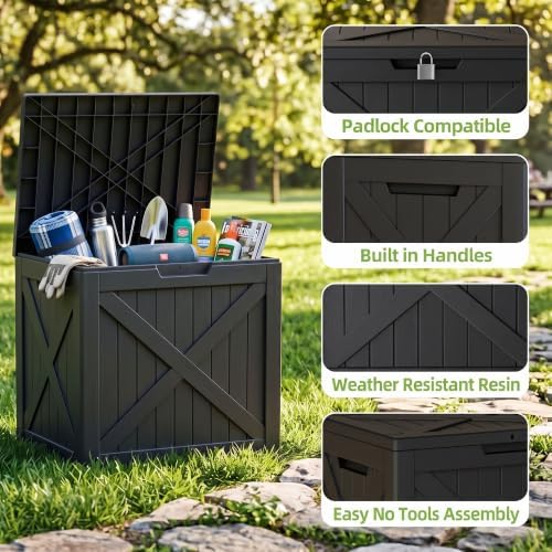 ROJIK 56 Gal Waterproof Deck Box, Compact Outdoor Storage Box, Black