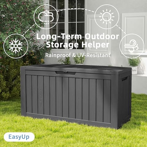 EasyUp Outdoor Storage Box 100 Gallon Waterproof Resin Deck Boxes Black