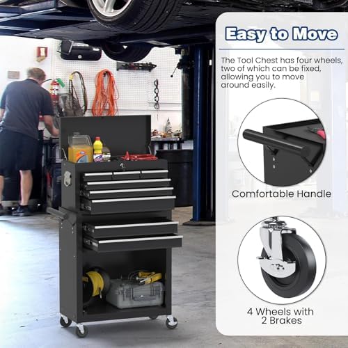Rolling Tool Box with Wheels, 8-Drawer High Capacity Tool Chest with Wheels, Removable Storage Toolbox with Lock for Workshop, Garage(Black)