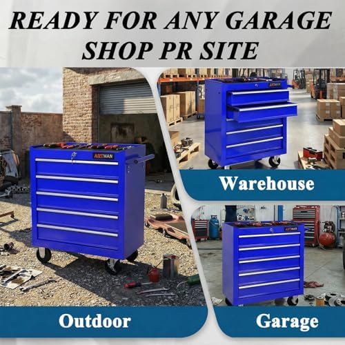 5 Drawers Rolling Tool Chest on Wheels, Multifunctional Tool Cart Tool Storage, Drawers Rolling Tool Trolley Organizer Tool Case for Garage,Warehouse,Workshop,Repair Shop (5 Drawers-Blue)