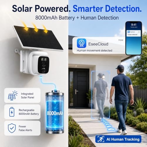 solar security cameras wireless outdoor, 2k wifi camera on a desk or shelf