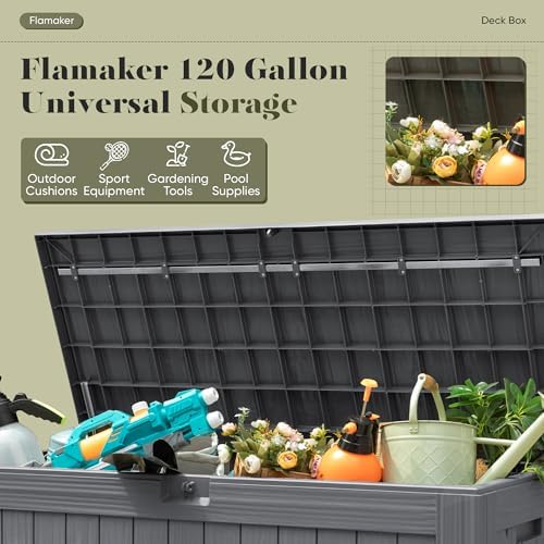 Flamaker Internal 120 Gallon Deck Box Waterproof, Large Outdoor Storage Box