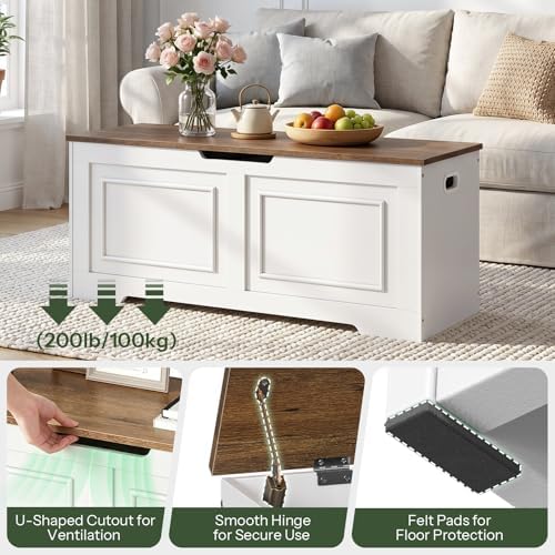CHOEZON Storage Bench, 47.2" Large Wooden Storage Chest with Safety Hinge