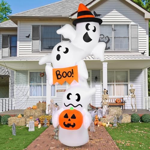 JOYIN Halloween Inflatable Ghost Outdoor Decorations, Giant Overlap Ghost Inflatable Decor with LEDs, Blow Up Yard Decorations for Halloween Party Garden Lawn Yard Decor