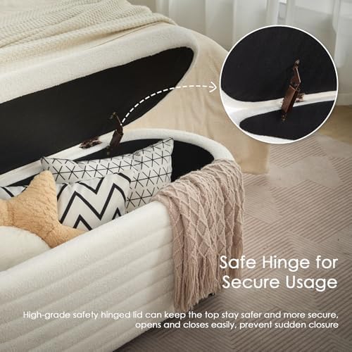 45.5" Modern Storage Ottoman Bench, White Sherpa