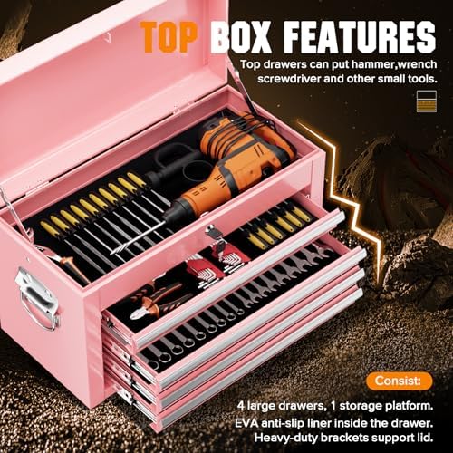 Crownland 5-Drawer Rolling Tool Chest with Wheels, Pink