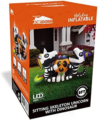 Joiedomi 6 FT Halloween Inflatables Outdoor Decorations, Sitting Skeleton Unicorn & Dinosaur with Pumpkin Blow Up Yard Decor, LED Lighted Holiday Lawn Garden Patio Outside Inflatables Decor
