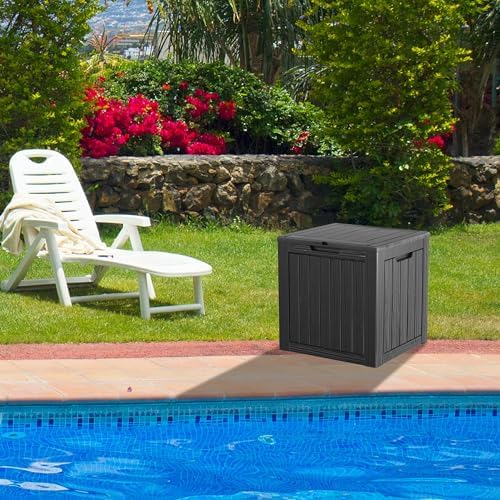 Outdoor Storage Box 35GAL Waterproof Resin Deck Box,Pool Accessories Supplies，UV-Resistant Lockable Package Delivery Bin for Garden Tools,Large Patio Outside Cushions,Chest,Furniture,Black