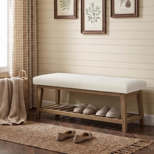 Zihanhome Entryway Shoe Bench, End of Bed Bench,Upholstered Bench(Beige)