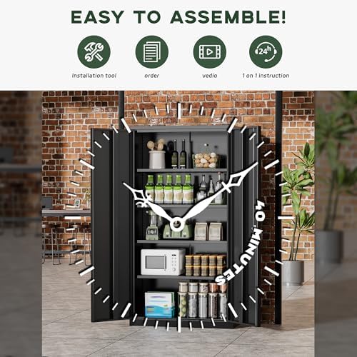 Greenvelly Metal Cabinet, 72” Black Tool Steel Locking Cabinet with Doors and 4 Shelves, Tall Cabinets for Garage Storage Systems Lockable File Cabinet for Home Office, Classroom/Pantry