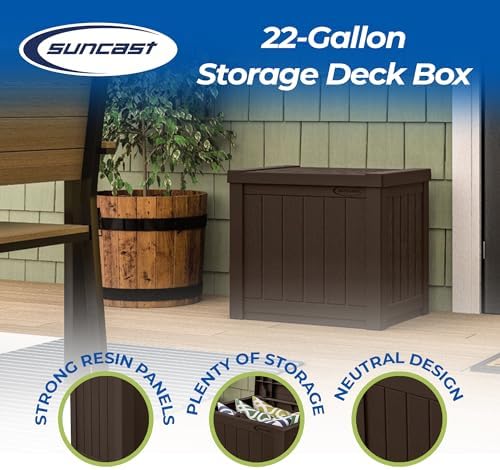 Suncast 17 x 22 Inch Resin 22-Gallon Patio Storage Deck Box, Java Brown (2 Pack)