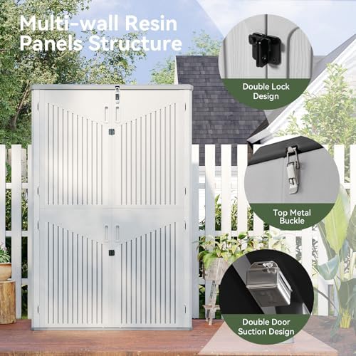 Aoxun 64 Cu.Ft Resin Outdoor Storage Shed with 2 Shelves & Floor, White