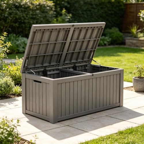 Fancyango 220 Gallon Large Outdoor Storage Deck Box Waterproof, Grey