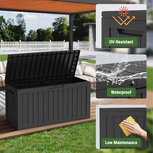 Mars Villa Deck Box, Outdoor Storage Box Waterproof, 72 Gallon, Black