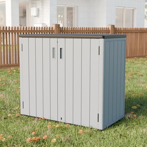 HOMSPARK Outdoor Storage Shed 37 Cu.Ft, All-Weather Resistant Resin Garden Sheds & Outdoor Storage Clearance with Floor, Double-Layer Plastic Tool Sheds for Patio, Garden & Lawn (Light Gray)