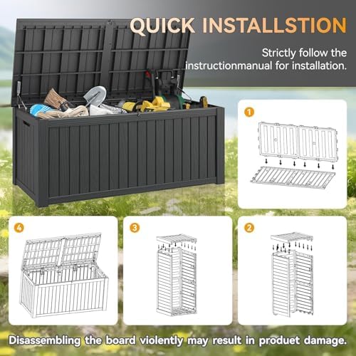 180 Gallon Outdoor Storage Box Waterproof Deck Box Patio Storage