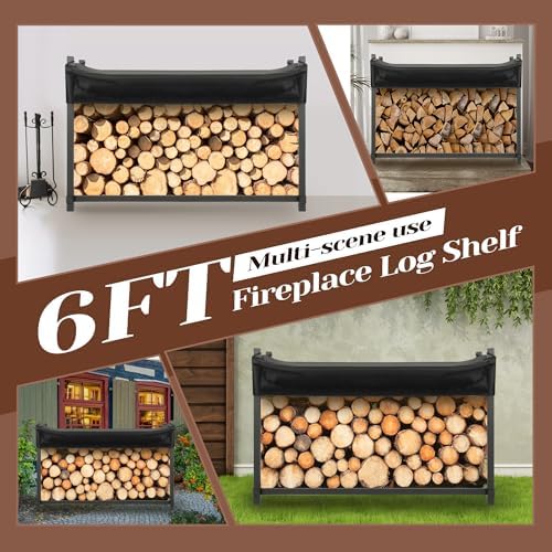 KUAFU 6FT Firewood Rack with Waterproof Cover for Outdoor Indoor Wood Log