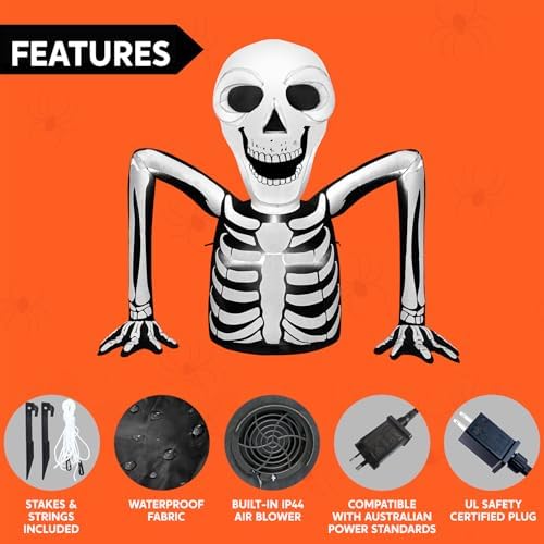 Joiedomi 5.5 FT Long Halloween Inflatables Outdoor Decorations, Skeleton Halloween Decor Blow Up Yard Decorations with LEDs, Inflatable Skeleton Ground Breaker for Outside Lawn Garden Decor