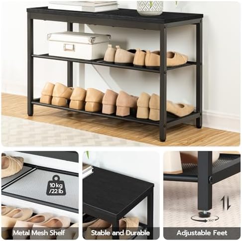 HOOBRO Shoe Bench, 3-Tier Shoe Rack,Industrial Shoe Organizer Storage Bench