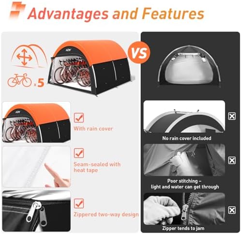 Upgraded Bike Tent with Rain Cover, Outdoor Storage Shed for 6-10 Bikes