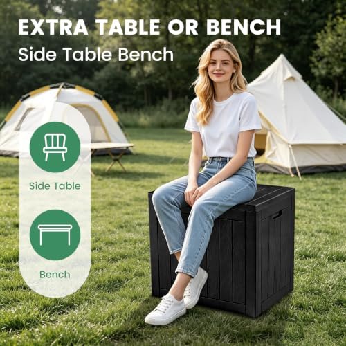 30 Gallon Outdoor Storage Box, Waterproof Resin Deck Box with Side Handles, Lockable Outdoor Bench for Indoor & Outdoor Use, Storage Bin for Patio Cushions, Garden Tools
