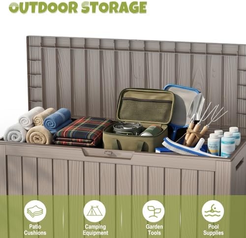 145 Gallon Outdoor Storage Box Waterproof Deck Box with Wheels, Grey