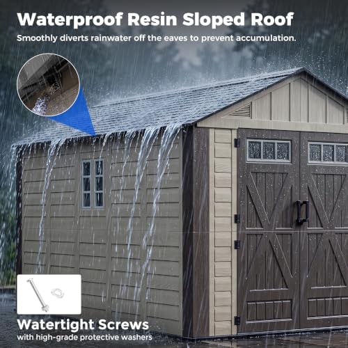 HOMSHADE 8x12 FT Resin Outdoor Storage Shed with Floor, Plastic Garden Shed