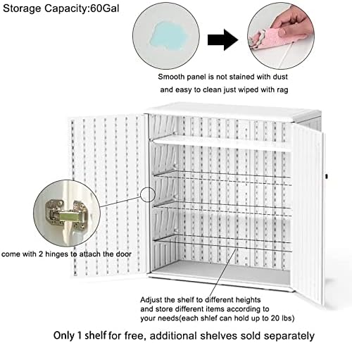 Mrosaa Indoor Outdoor Storage Cabinet Waterproof with Shelf, Off White Plastic Outdoor Cabinets for Patio/Garden/Backyard, Size 34.3''L*15''W*36.2''H
