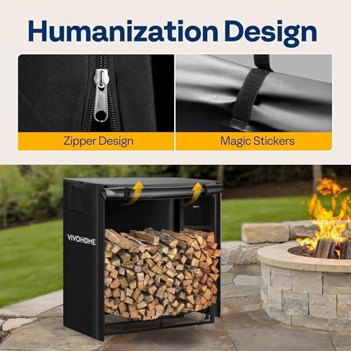 VIVOHOME 3ft Waterproof Outdoor Firewood Log Rack Cover, Black