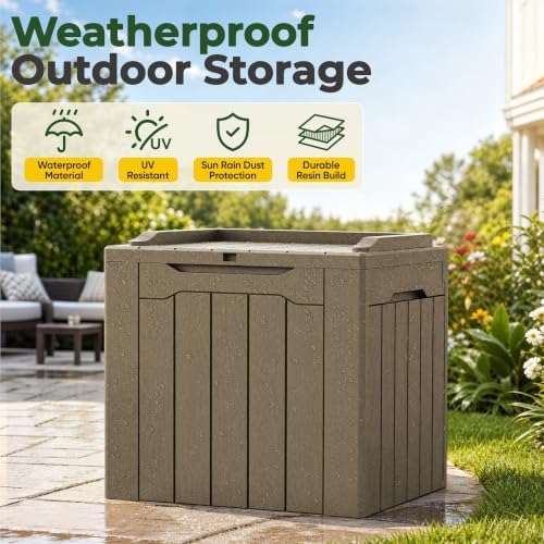 Flamaker Deck Box 31 Gallon Waterproof Resin Small Storage Box with Lid