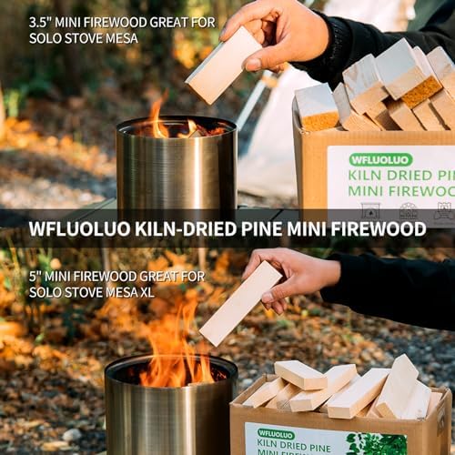 Mini Firewood with 4pcs Fire Starters&Gloves 3.5'' Lengths Pine Kiln Dried Fire Wood Great for Solo Stove Mesa, Tabletop Fire Pit,Pizza Oven Wood,Solo Stove Accessories