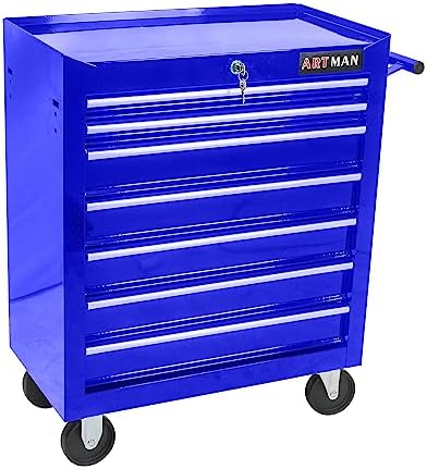 7 Drawers Rolling Tool Chest on Wheels, Multifunctional Tool Cart Tool Storage, Drawers Rolling Tool Trolley Organizer Tool Case for Garage,Warehouse,Workshop,Repair Shop (7 Drawers-Blue)