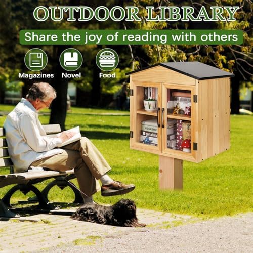 2-Tier Outdoor Library Outdoor Book Box Storage, 20x14x21 Inch