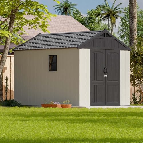 Patiowell 8x10 FT Resin Outdoor Storage Shed with Floor, Beige