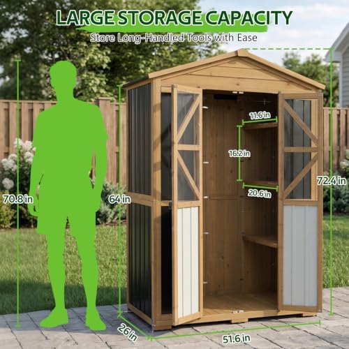 Outdoor Storage Cabinet Wooden Garden Shed with Shelves Lockable Doors
