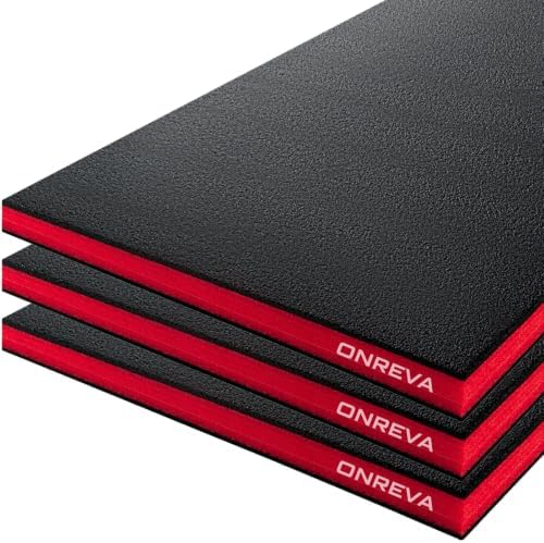 ONREVA Tool Box Foam Organizer 40x20x1 inch 3Pack, Kaizen Sheets for Pro Tool Control, Custom Tool Shadow Inserts for Cases & Drawers, High Density Polyethylene Foam, Black with Red