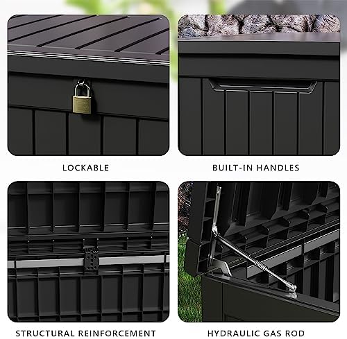 DRATO 280 Gallon Deck Box, Outdoor Large Waterproof Resin Storage Box with Lockable Lid for Patio Cushions, Gardening Tools (Black, 280 Gallon)