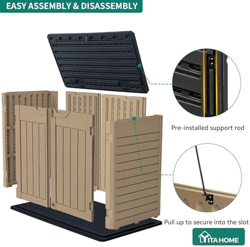 YITAHOME Outdoor Resin Storage Sheds, 39 in Height Lockable Waterproof Horizontal Shed w/o Shelf, Easy to Assemble Shed Storage for Garden Tools, Brown