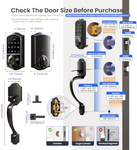 Veise VE017-H 8-in-1 Fingerprint Smart Front Door Lock Set, Matte Black