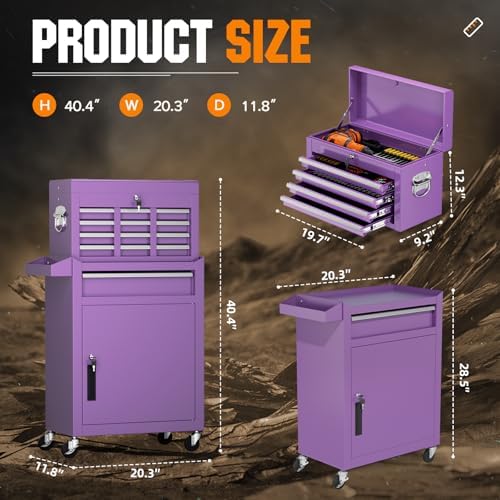 Crownland 5-Drawer Rolling Tool Chest with Wheels, Purple