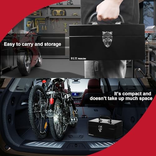 P.I.T. Metal Tool Box 12 Inch,Portable Small Toolbox with Latch,Black