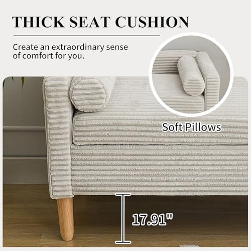 NIOIIKIT 65" Corduroy Upholstered Storage Ottoman Bench with 2 Pillows