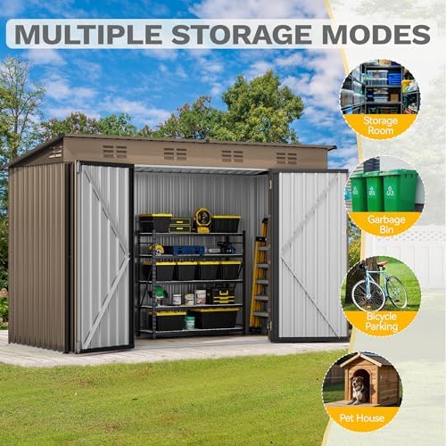 DWVO 9x4ft Large Outdoor Storage Shed with Lockable Doors & Air Vent