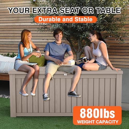 Outdoor Storage Box Waterproof, 180 Gallon Lockable Resin Deck Box Large, Patio Storage Bin for Pool Accessories Cushion Furniture, Garden Tools, UV-Resistant Outside Delivery Grey